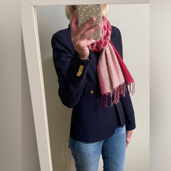 Red cotton striped mix pattern hand knotted scarf - Picture 15 of 16